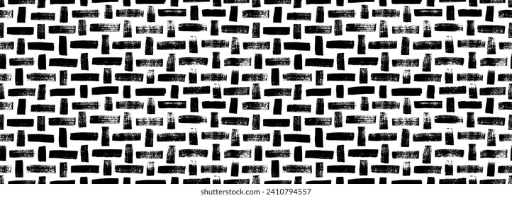 Hand drawn brick or textile seamless banner design. Hand drawn various bold brush strokes. Seamless pattern with weave motif. Cotton or linen abstract motif. Striped weave fabric texture.