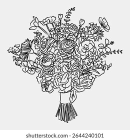 Hand drawn bridal bouquet, flower bouquet. Vector flower bouquet illustration for wedding invitations, save the date card, and design elements