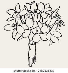 Hand drawn bridal bouquet. Vector flower bouquet illustration for wedding invitations, save the date card, stationery and design.