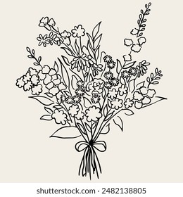 Hand drawn bridal bouquet. Vector flower bouquet illustration for wedding invitations, save the date card, stationery and design.