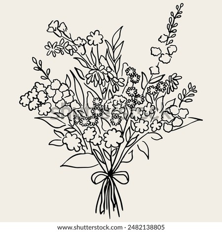 Hand drawn bridal bouquet. Vector flower bouquet illustration for wedding invitations, save the date card, stationery and design.