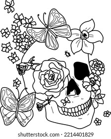 hand drawn bride skull illustration