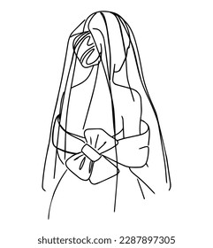  Hand drawn bride in styleline art in designer dress and veil. Vector elegant illustration. svg