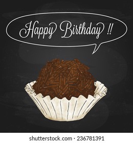 Hand Drawn Brigadier Over Black Chalkboard Background, Vector Illustration For Birthday Card Design