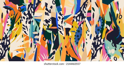 Hand drawn bright artistic contemporary abstract print. Creative collage seamless pattern. Fashionable template for design. 