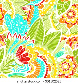 Hand drawn bright beautiful pattern. Pattern with elements doodle, Indian patterns. Bright abstract background. bright colors