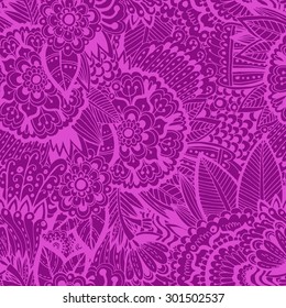 Hand drawn bright beautiful pattern. Pattern with elements doodle, Indian patterns. Bright abstract background. pink