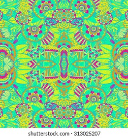 Hand drawn bright beautiful pattern. Pattern with elements doodle, Indian patterns. Bright abstract background.