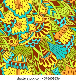 Hand drawn bright beautiful pattern. Pattern with elements doodle, Indian patterns. Bright abstract background.