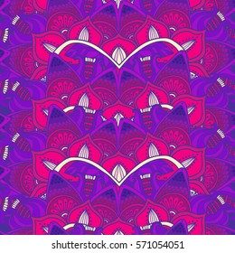 Hand drawn bright beautiful pattern. Pattern with elements doodle, Indian patterns. Bright abstract background with neon colors