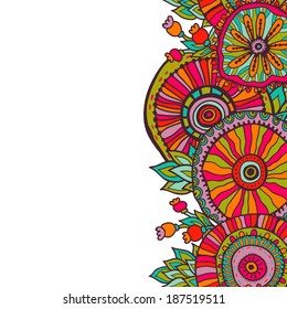 Hand  drawn bright cheerful floral vertical seamless banner. All objects are conveniently grouped on different layers and are easily editable. 
