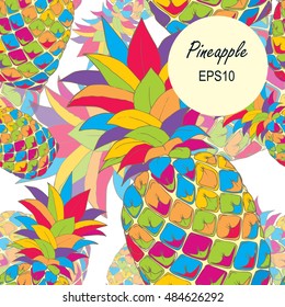 Hand drawn bright colored vector pineapple. Image for design cards, invitations, flyers, Wallpapers, booklets, posters, recipes. EPS10. Seamless pattern.