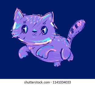 Hand Drawn Bright colorful drawing design Cat. Vector Trend. Illustration.