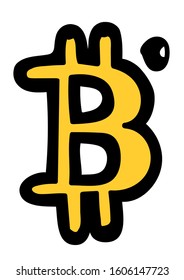 Hand drawn bright doodle scribble bitcoin cryptocurrency. Money cash vector illustration eps10 isolated on white