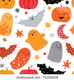 hand drawn bright halloween seamless pattern