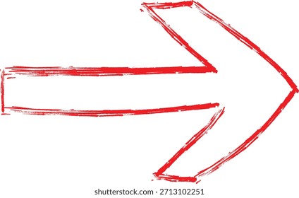 Hand drawn bright red arrow pointing right on a white background indicating direction or next step.