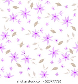 Hand drawn bright seamless floral pattern with small pretty flowers and leaves on white background made with soft pastel light colors. Elegant retro ornament for fabric, textile, wallpaper, wrapping