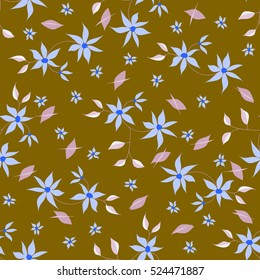 Hand drawn bright seamless floral pattern with small pretty flowers and leaves made with soft pastel light colors on contrast background Elegant retro ornament for fabric, textile, wallpaper, wrapping