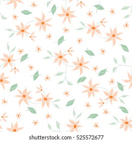 Hand drawn bright seamless floral pattern with small pretty flowers and leaves on white background made with soft pastel light colors. Elegant retro ornament for fabric, textile, wallpaper, wrapping