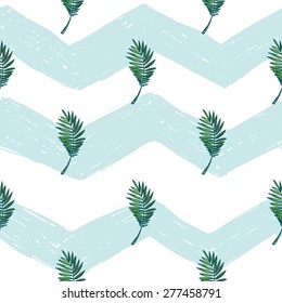 Hand drawn bright sketched kids branch. Set of isolated sea summer ocean beach party marine wedding seamless pattern. Colored sketch on white blue chevron background