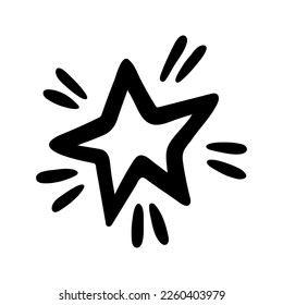 Hand drawn bright star. Doodle vector illustration