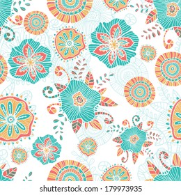 Hand drawn bright summer seamless pattern.  All objects are conveniently grouped on different layers and are easily editable