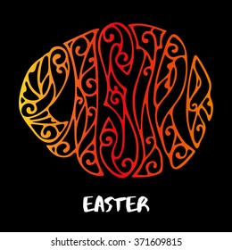 Hand drawn bright typographic poster of doodles in the form of spectral letters of the word Easter in zentangle style on a black background.