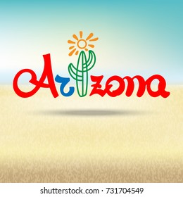 Hand drawn bright typographic poster. With elements of the lettering. Collection - Symbols of the United States. Arizona.