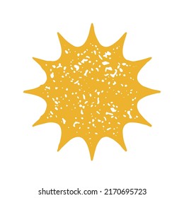 Hand drawn bright yellow summer sun with thorn beams glow minimalist grunge texture vector illustration. Cute summertime sunny solar sky logotype monochrome simple decorative design isolated