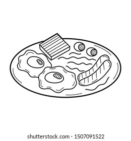 Hand drawn British Breakfast isolated on a white. Great for menu, poster or label. Vector illustration.