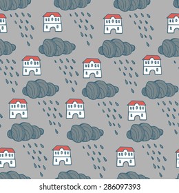 hand drawn british pattern with houses