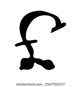 Hand drawn british pound currency symbol. Brush stroke doodle. Single element for design