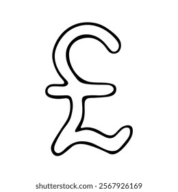 Hand drawn british pound currency symbol. Brush stroke doodle. Single element for design