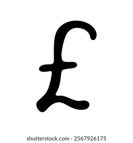 Hand drawn british pound currency symbol. Brush stroke doodle. Single element for design