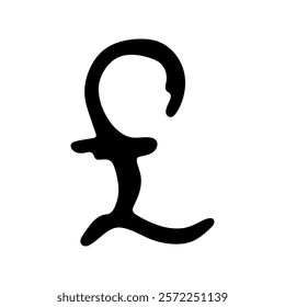 Hand drawn british pound currency symbol. Brush stroke doodle. Single element for design