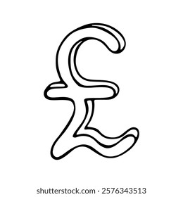 Hand drawn british pound currency symbol. Brush stroke doodle. Single element for design