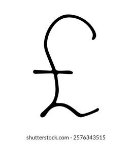 Hand drawn british pound currency symbol. Brush stroke doodle. Single element for design