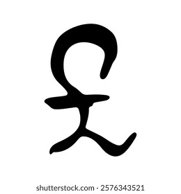 Hand drawn british pound currency symbol. Brush stroke doodle. Single element for design