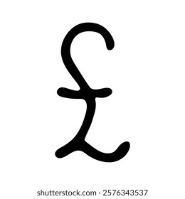 Hand drawn british pound currency symbol. Brush stroke doodle. Single element for design