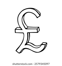 Hand drawn british pound currency symbol. Brush stroke doodle. Single element for design