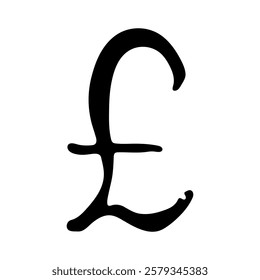 Hand drawn british pound currency symbol. Brush stroke doodle. Single element for design