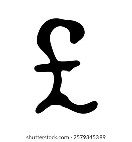 Hand drawn british pound currency symbol. Brush stroke doodle. Single element for design