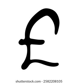 Hand drawn british pound currency symbol. Brush stroke doodle. Single element for design