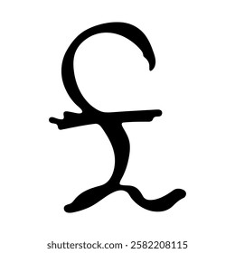 Hand drawn british pound currency symbol. Brush stroke doodle. Single element for design