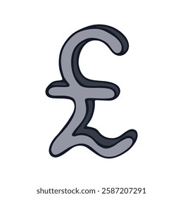 Hand drawn british pound currency symbol. Brush stroke doodle. Single element for design