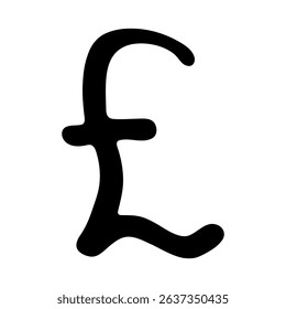 Hand drawn british pound currency symbol. Brush stroke doodle. Single element for design