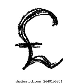 Hand drawn british pound currency symbol. Brush stroke doodle. Single element for design