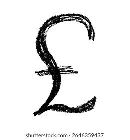 Hand drawn british pound currency symbol. Brush stroke doodle. Single element for design