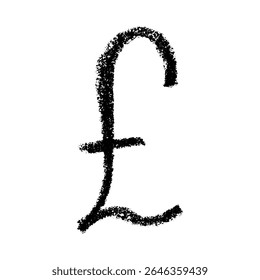 Símbolo monetário de libra esterlina desenhado à mão. Rabiscar de traçado de pincel. Elemento único para design