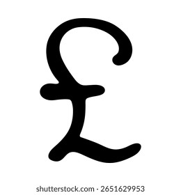 Hand drawn british pound currency symbol. Brush stroke doodle. Single element for design